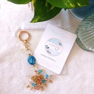 Artisan Handcrafted Handmade Gold Turquoise Charm Purse Jewelry Handbag Keychain